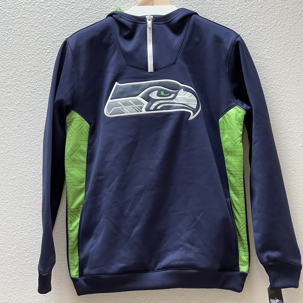🏷️NWT🧡NFL Team Apparel - Navy Seattle Seahawks 1/4 Zip Hoodie - XL